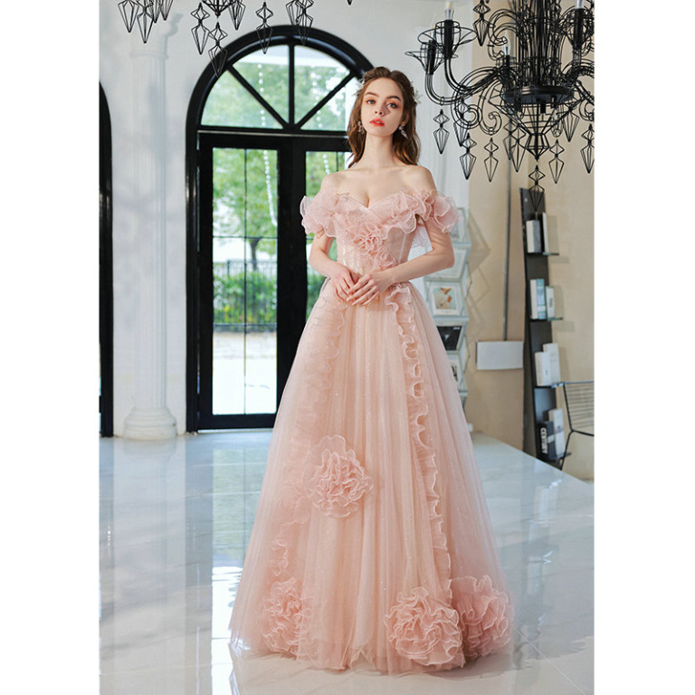 Baby Pink Prom Dress Off The Shoulder Princess Ball Gown Formal Dress — free download