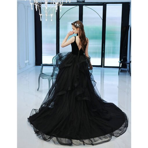 Black Formal Dresses Long Spaghetti Strap Ball Gown Prom Dress Train - Image 2