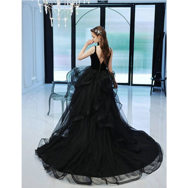 Black Formal Dresses Long Spaghetti Strap Ball Gown Prom Dress Train - Image 2
