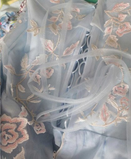 Blue Ball Gown Prom Dress Princess Off The Shoulder With Train