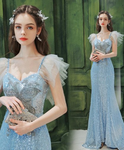 light blue sequin dress 1375-004