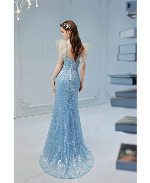 2492 Light Blue Sequins Embroidered Dress