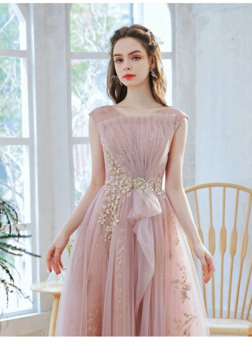 Pink And Gold Prom Dress A Line Sparkly Lace Formal Dress - Image 5