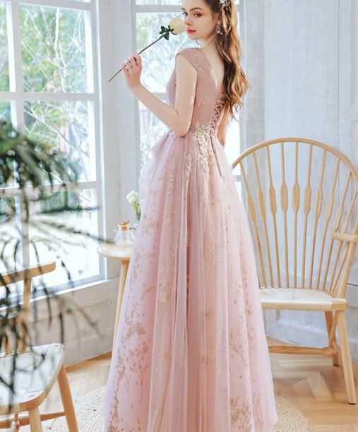 pink and gold prom dress 1381-002