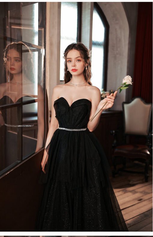 Black Strapless Prom Dress Sweetheart Strapless A Line Formal Dress - Image 6