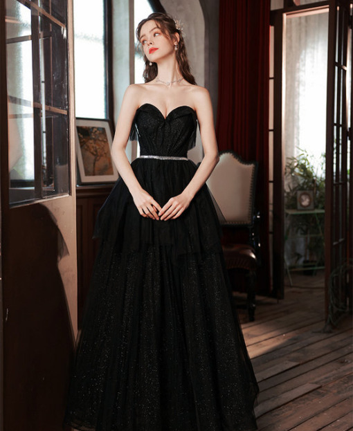 Black Strapless Prom Dress Sweetheart Strapless A Line Formal Dress — free download