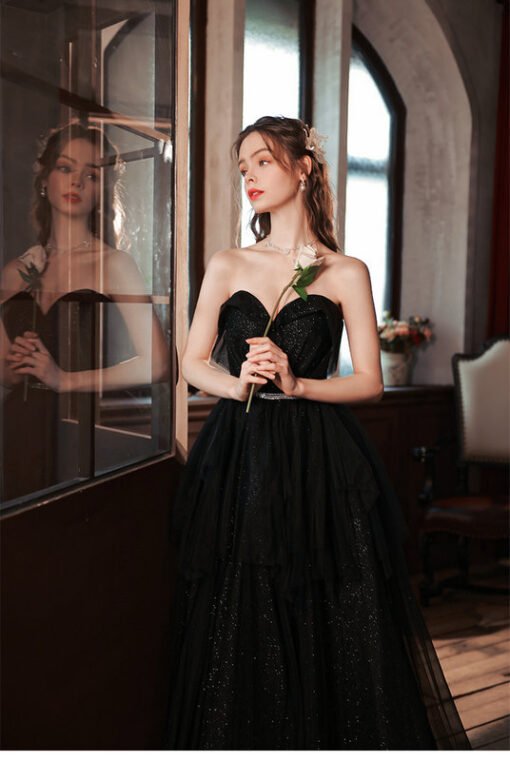 Black Strapless Prom Dress Sweetheart Strapless A Line Formal Dress - Image 7