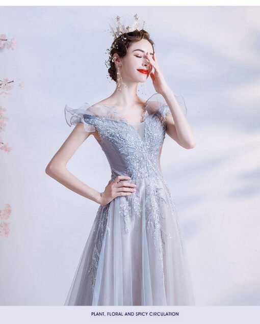 Gray Prom Dress Off The Shoulder A Line Formal Dress - Image 4