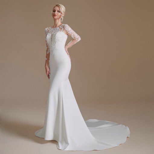 Long Sleeve Mermaid Wedding Dress Lace Sexy Summer Bridal Gown - Image 2