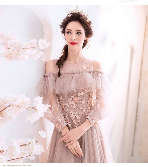 long sleeve pink gown 1397-001