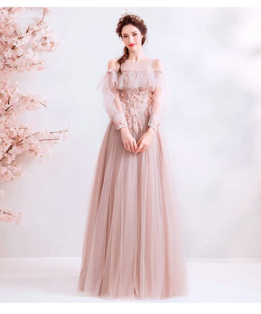 long sleeve pink gown 1397-004