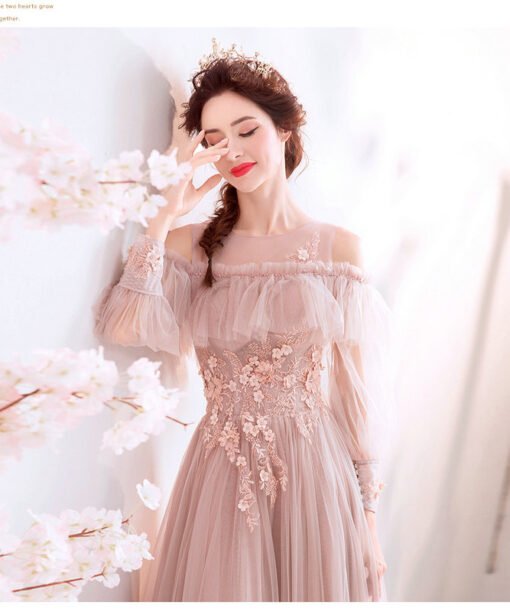 long sleeve pink gown 1397-005