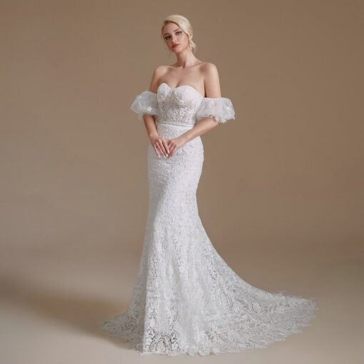 Strapless Mermaid Wedding Dress Removable Sleeves Lace Bridal Gown - Image 4