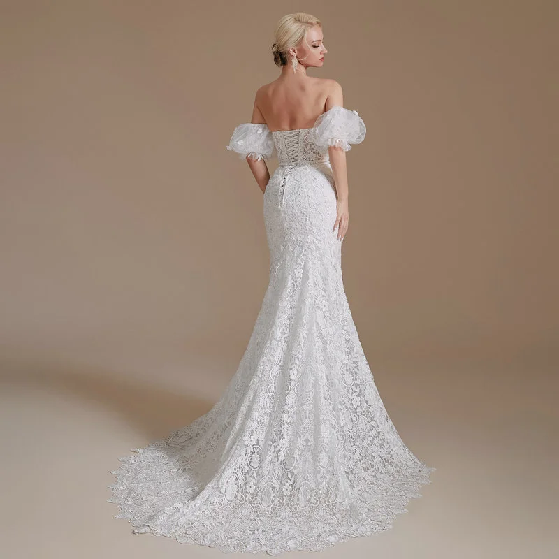 Strapless Mermaid Wedding Dress Removable Sleeves Lace Bridal Gown - Image 6