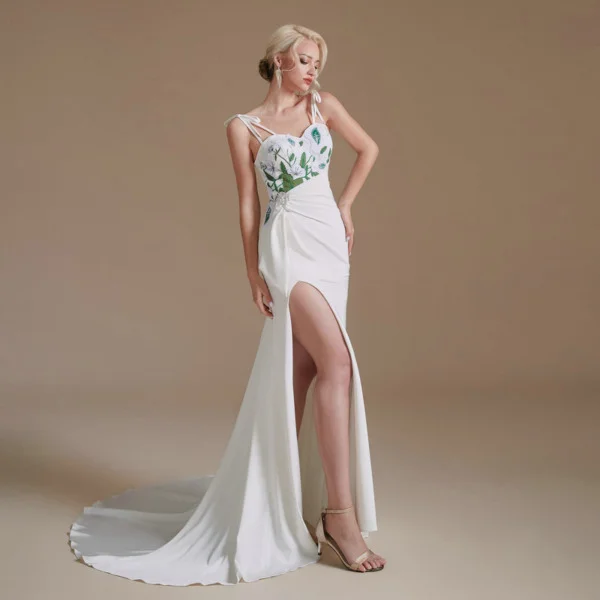 white mermaid prom dress 1390-004
