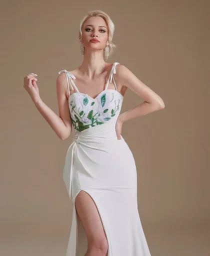 white mermaid prom dress 1390-006