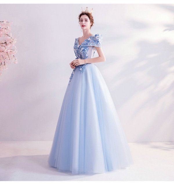 Light Blue Prom Dress Off The Shoulder Long Formal Dress - Image 4