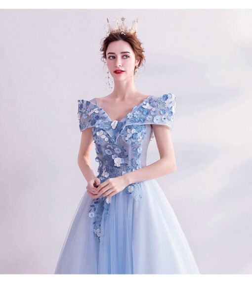 Light Blue Prom Dress Off The Shoulder Long Formal Dress - Image 5