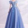 off the shoulder blue prom dress 1401-006