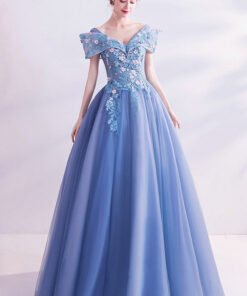 off the shoulder blue prom dress 1401-006