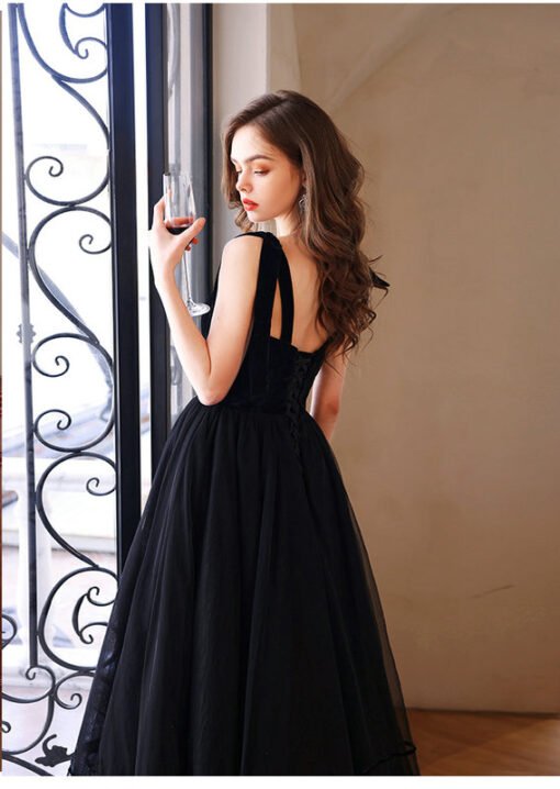 Ankle Length Prom Dresses Black Strap A Line Formal Dress - Image 5