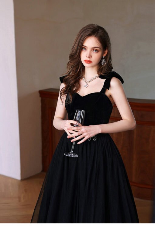 Ankle Length Prom Dresses Black Strap A Line Formal Dress - Image 7