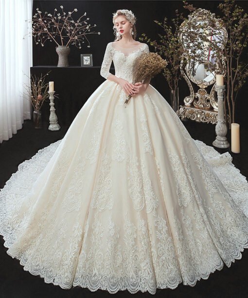 ball gown wedding dress with sleeves 1415-004