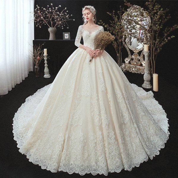 ball gown wedding dress with sleeves 1415-004