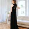 black halter prom dress 1410-004