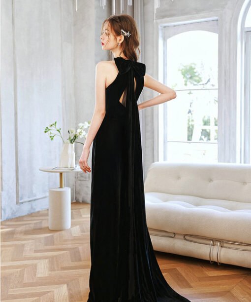 black halter prom dress 1410-004