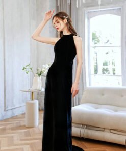 black halter prom dress 1410-005