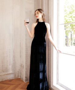 black halter prom dress 1410-006
