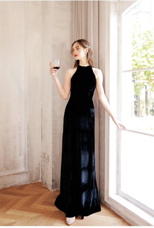 black halter prom dress 1410-006