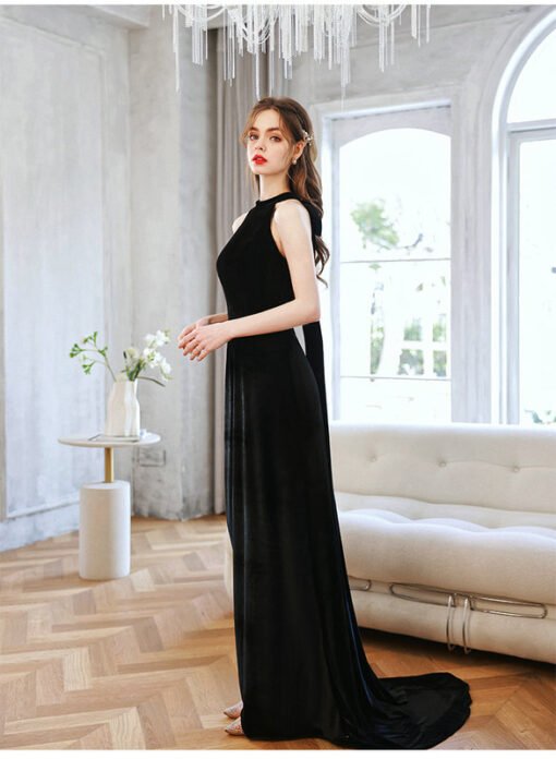 black halter prom dress 1410-008