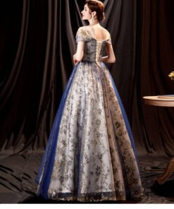 Alternative view of Blue And Gold Prom Dress A Line Bling Formal Dress