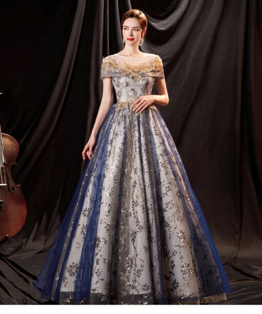 blue and gold prom dress 1404-006