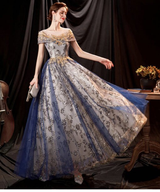 blue and gold prom dress 1404-007