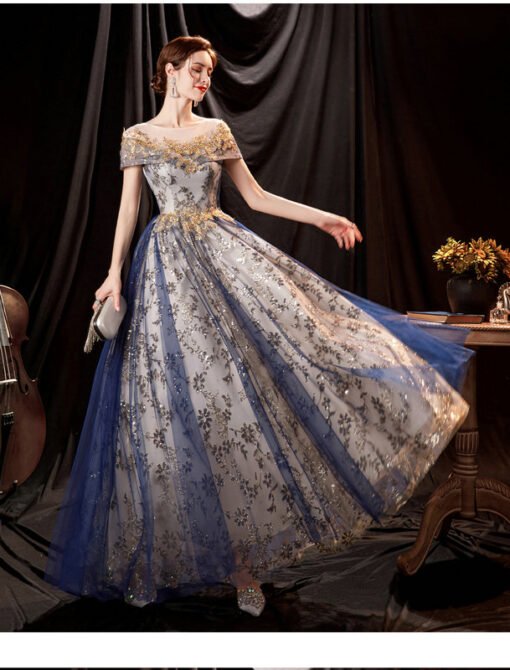 blue and gold prom dress 1404-007
