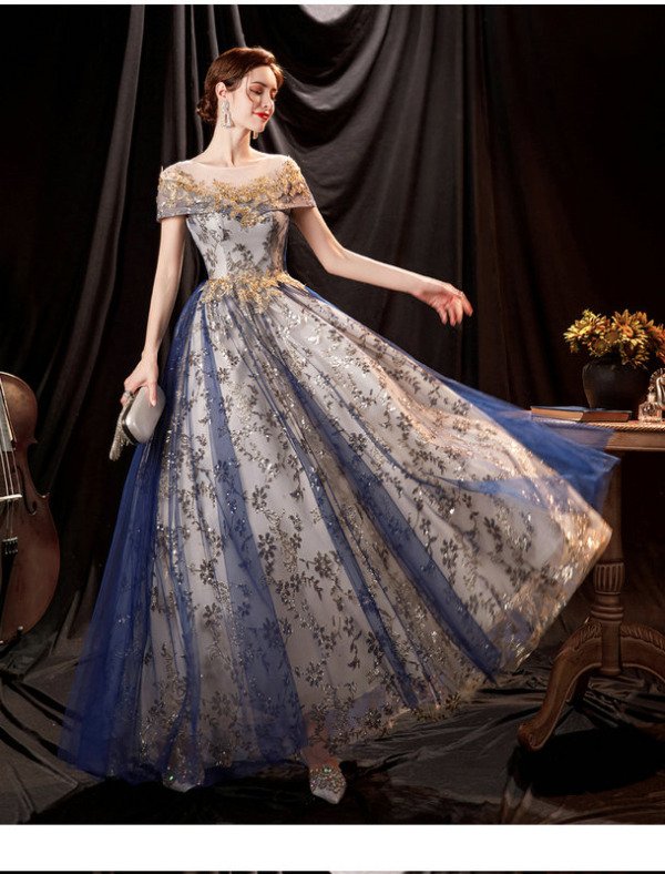 blue and gold prom dress 1404-007