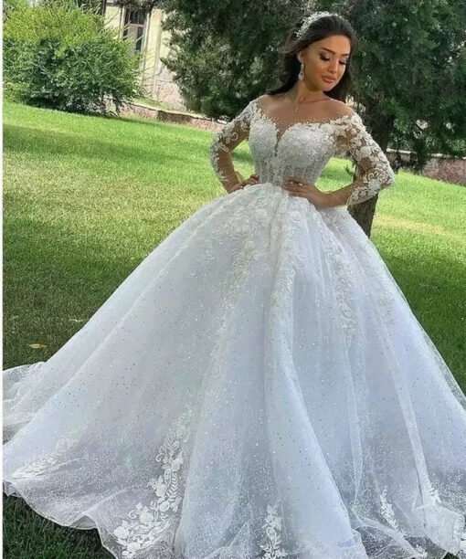 long sleeve lace ball gown wedding dress 1413-002