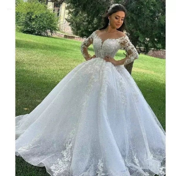 long sleeve lace ball gown wedding dress 1413-002