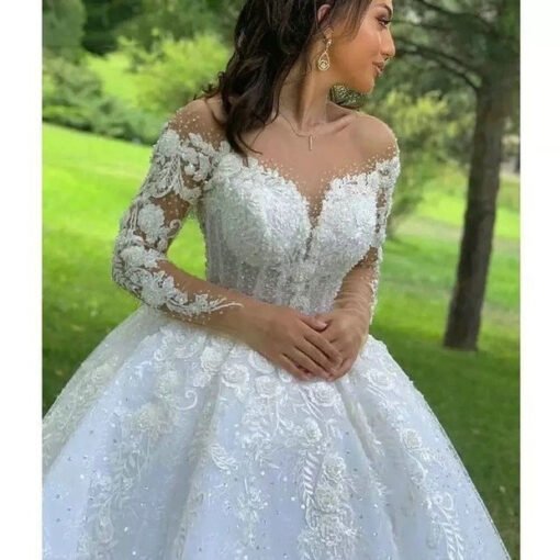 long sleeve lace ball gown wedding dress 1413-003