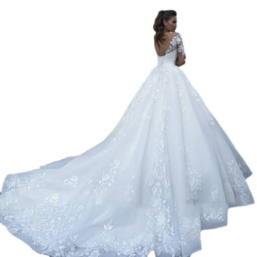 Long Sleeve Lace Wedding Dress Sweetheart Ball Gown With Train - Image 4