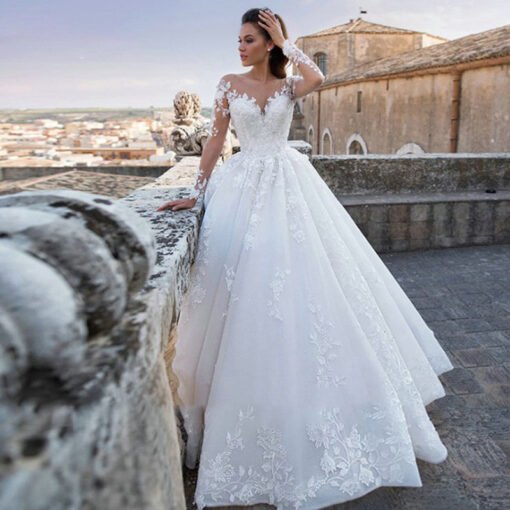 long sleeve lace wedding dress 1412-002