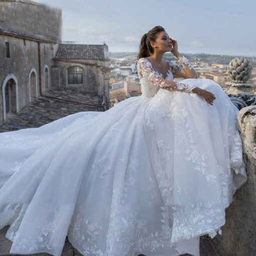 long sleeve lace wedding dress 1412-003