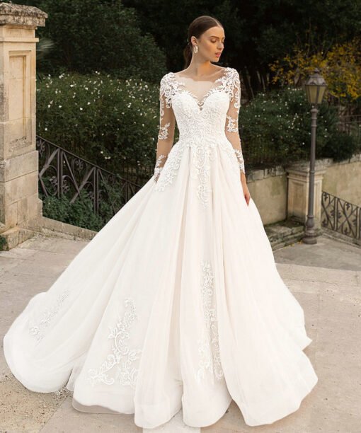 long sleeve lace wedding dress 1417-001