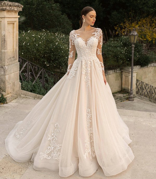 long sleeve lace wedding dress 1417-002