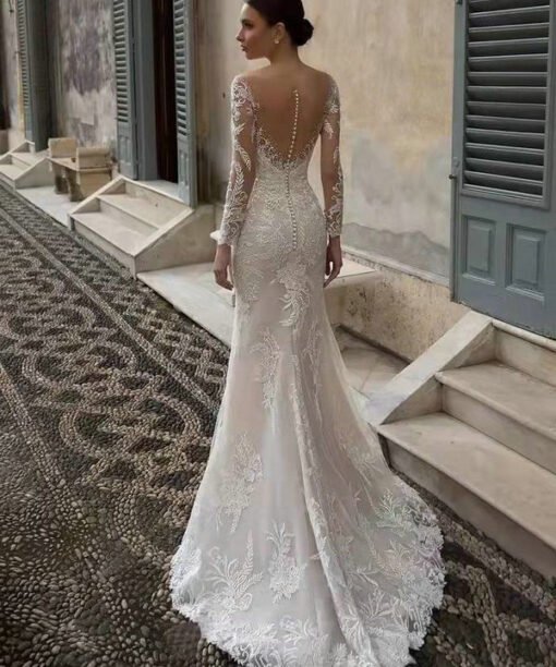 Alternative view of Mermaid Wedding Dress With Sleeves Lace Bridal Dress 2022