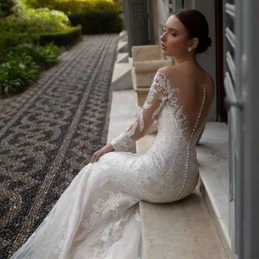 mermaid wedding dress with sleeves 1411-002