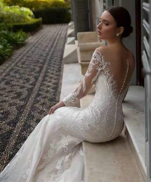 mermaid wedding dress with sleeves 1411-002